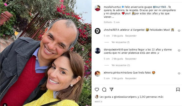 Mávila Huertas celebra dos años de relación con exministro. Foto: Instagram/ Mavila Huertas   