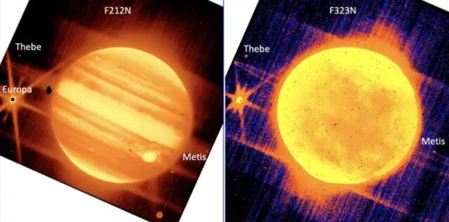 Las imágenes fueron tomadas por la cámara de infrarrojo cercano (NIRCam) del telescopio JWST. La de la izquierda resalta las longitudes de onda cortas, y la de la derecha, longitudes de onda largas. Foto: NASA/ESA/CSA/STScI