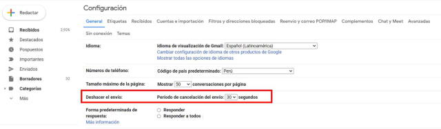 Anular correo en Gmail. Foto: captura LR