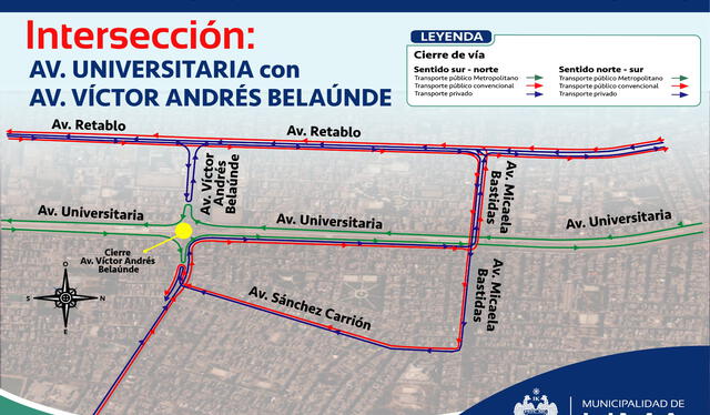 Metropolitano: plan de desvío por cierre de intersecciones de la avenida Universitaria. Foto: MML