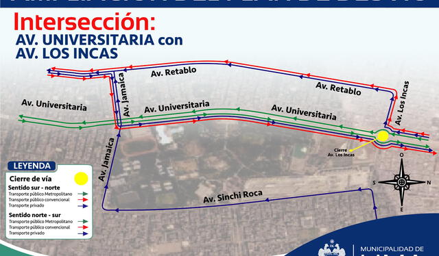 Metropolitano: plan de desvío por cierre de intersecciones de la avenida Universitaria. Foto: MML