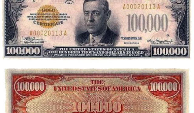 El billete de US$100,000 es la denominación más alta producida en los Estados Unidos. Foto: Cambio Dólar