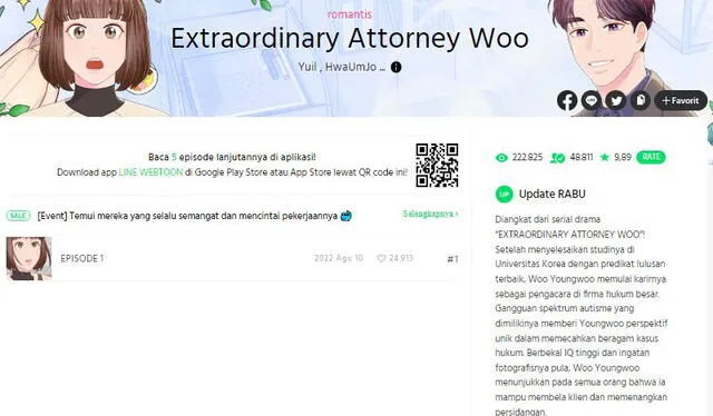 "Extraordinary Attorney Woo" ha sido traducido a indonesio. Foto: Naver