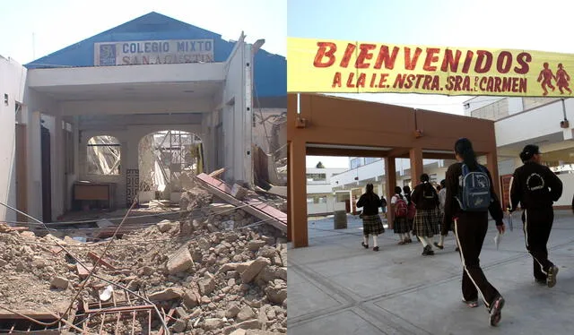 Algunas instituciones educativas que sufrieron daños severos durante el terremoto fueron remodeladas. Foto: composición LR/Blog Ica informada/Andina