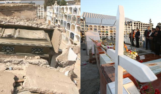 Los cementerios sufrieron también daños considerables. Actualmente, por la necesidad, varios de ellos han sido reconstruidos. Foto: composición LR/Ica Peru net/Andina