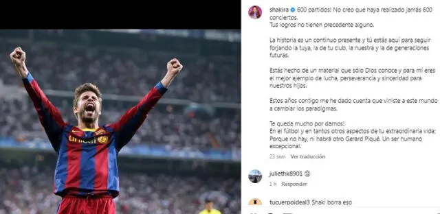 Esta es la última dedicatoria de Shakira cuando era pareja de Gerard Piqué. Foto: captura de Instagram/Shakira