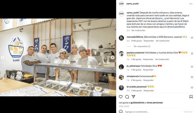 Gino Pesaressi es cofundador del sushi bar Samu. Foto: Instagram/Gino Pesaressi