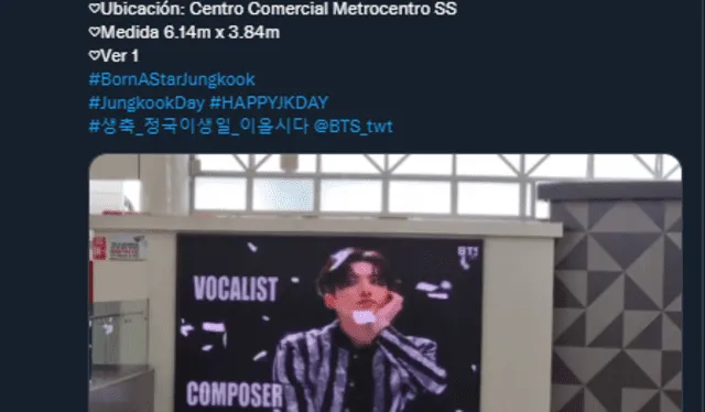 Proyecto por el cumpleaños de Jungkook en El Salvador. Foto: captura Twitter/@OnceInAMillionSV