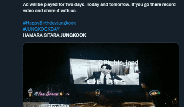 Proyecto por el cumpleaños de Jungkook en Pakistán. Foto: captura Twitter/@Pk_bts_land