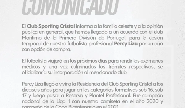 Comunicado de Sporting Cristal. Foto: Sporting Cristal