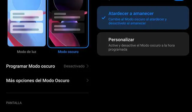 Modo oscuro del POCO F4. Foto: captura LR