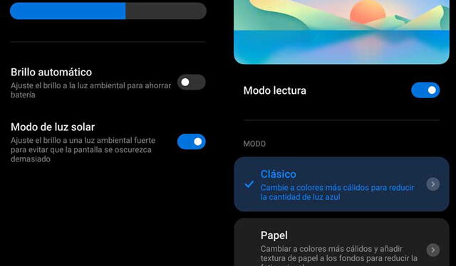 Ajustes de brillo y el modo lectura del POCO F4. Foto: captura LR