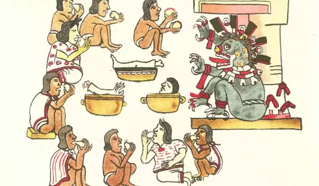 Ilustración de la preparación del pozole en la época prehispánica. Foto: Wikipedia