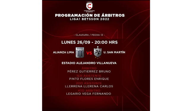 Bruno Pérez será el árbitro del Alianza Lima vs. San Martín. Foto: Conar