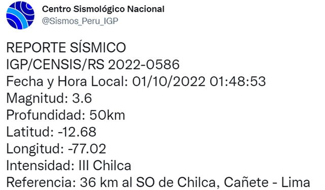 Temblor en Lima. Foto: captura IGP/Twitter