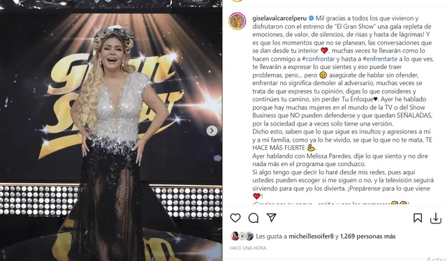 Gisela Valcárcel explica por qué defendió a Melissa Paredes. Foto: composición LR/ @giselavalcárcel/Instagram