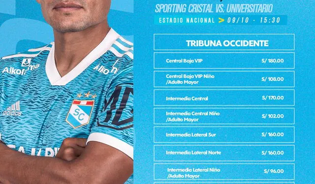 Precio de las entradas para el partido Sporting Cristal vs. Universitario. Foto: Twitter