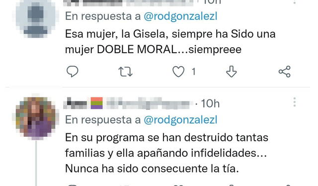 7.10.2022 | Usuarios cuestionan la doble moral de Gisela Valcárcel. Foto: captura Gisela Valcárcel/Twitter