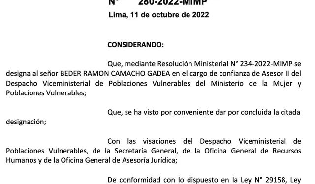 Resolución del Ministerio de la Mujer.