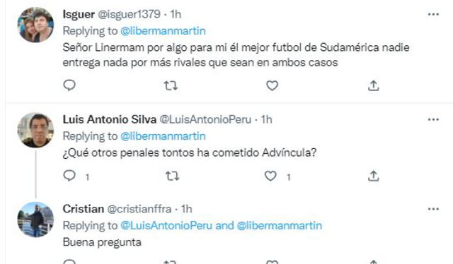 Hinchas defienden a Luis Advíncula por la crítica de de Liberman. Foto: captura Twitter