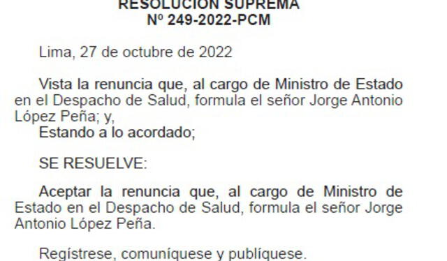 Resolución PCM. Foto: captura Diario El Peruano