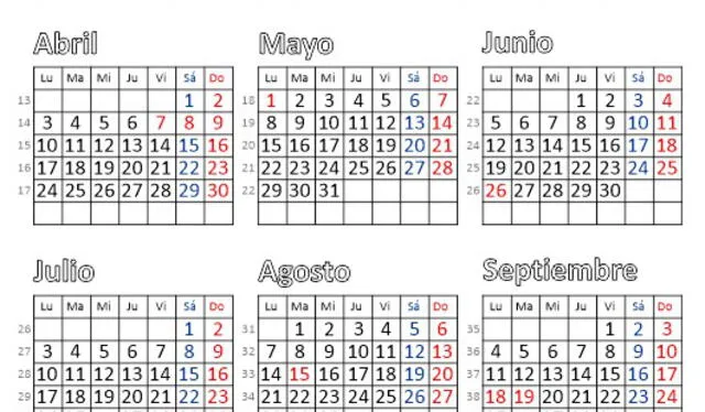 Calendario de Chile 2023. Foto: Free printable pdf