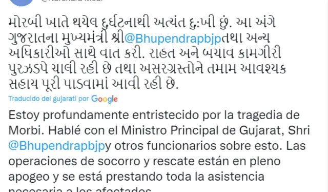 Por su parte, el primer ministro Narendra Modi anunció por redes sociales que las operaciones de rescate estaban en marcha. Foto: captura-Twitter Narendra Modi