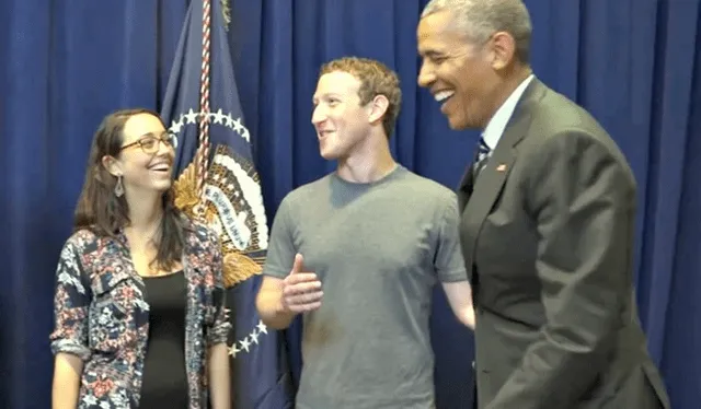 Mariana Costa junto a Mark Zuckerberg y Barack Obama. Foto: Captura