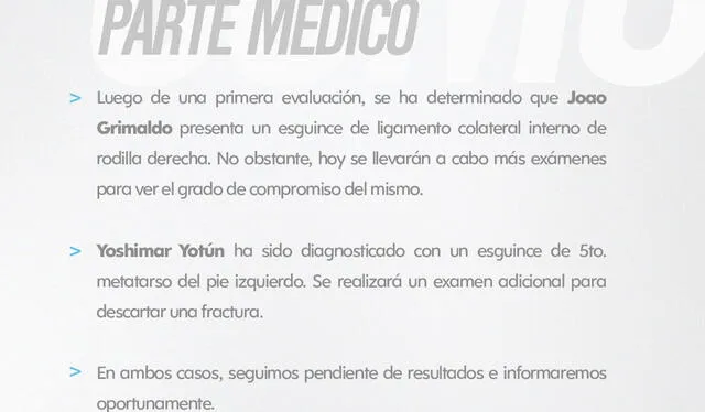 Parte médico. Foto: Sporting Cristal/Twitter