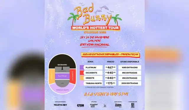 Zonas dle concierto de Bad Bunny. Foto: Instagram