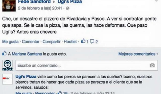 Los comentarios de Ugi's Pizza que se hicieron virales. Foto: captura de Facebook/AyOjón