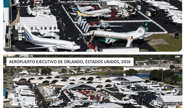 Comparación entre la imagen viral (arriba) y una escena del Aeropuerto Ejecutivo de Orlando (abajo). Foto: composición LR/Twitter/Fifty Sky Shades.