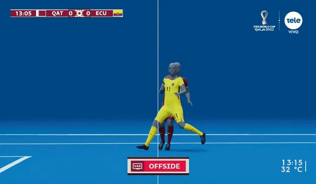 El VAR señalando el momento exacto del offside de Enner Valencia. Foto: captura de Twitter/Teledoce