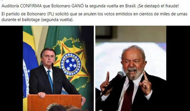 Varios post anuncian que una auditoría “confirmó” un supuesto fraude de la segunda vuelta en Brasil. Foto: captura en Facebook.