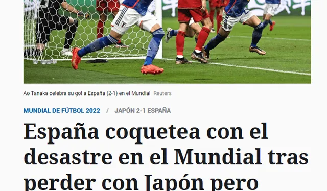 La prensa española tras la caída de su selección ante Japón. Foto: captura El Español