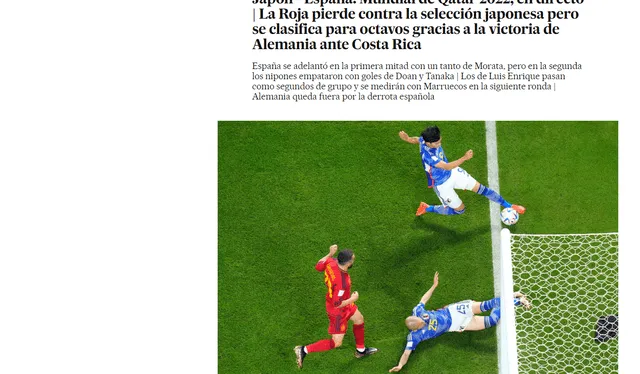 La prensa española tras la caída de su selección ante Japón. Foto: captura El País