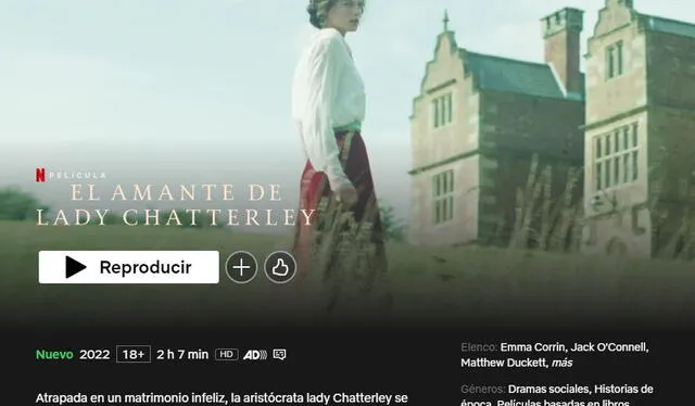 "El amante lady Chatterley", la película del momento en Netflix. Foto: Captura de Netflix