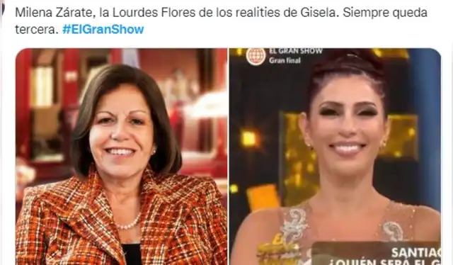 Milena Zárate quedó en el tercer lugar de “El gran show”. Foto: Twitter