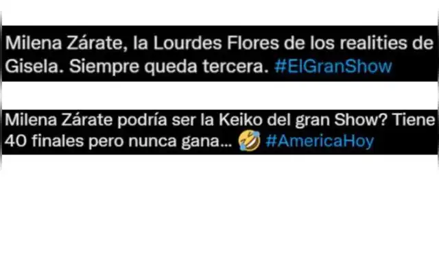 Milena Zárate quedó en el tercer lugar de “El gran show”. Foto: Twitter