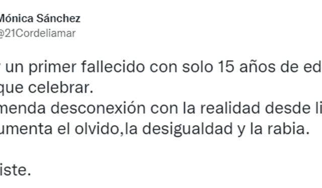 Mónica Sánchez sobre protestas en Perú. Foto: Twitter