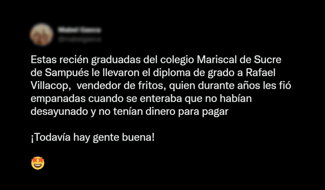 Tuit original que contó el caso de Natalia y Brenda, las estudiantes colombianas que le agradecieron a un vendedor de empanas por su apoyo.