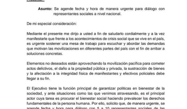 Guido Bellido envía oficio a titular de la PCM, Pedro Angulo. Foto: documento/Twitter Guido Bellido