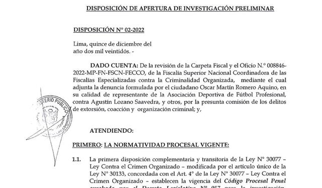  Romero denunció a Lozano por presuntamente dirigir una organización criminal. Foto: Ministerio Público<br> 