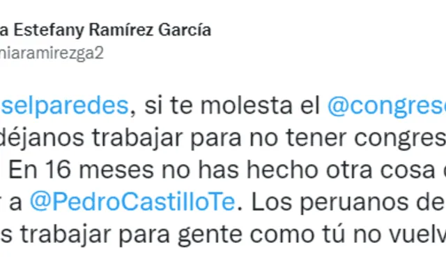 Tania Ramírez criticó a Susel Paredes por pedir a Mesa Directiva que se agenda adelanto de elecciones. Foto: captura/Twitter Tania Ramírez