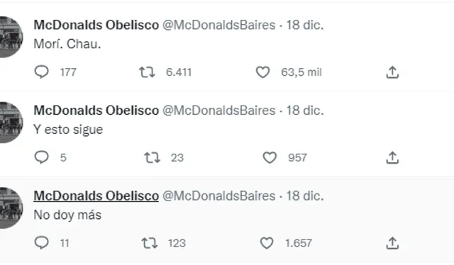 Una de las cuentas de Twitter parodia del McDonalds del Obelisco. Foto: /McDonaldsBAires