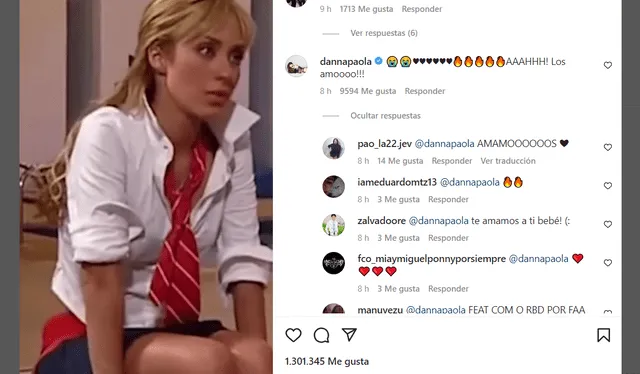 El comentario de Danna Paola en la publicación de Anahí. Foto: Anahí/Instagram