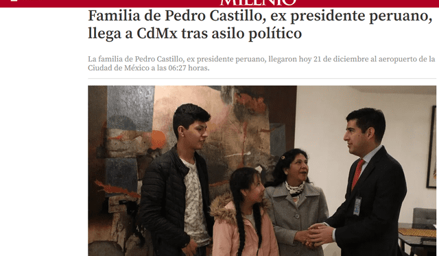 Así informa la prensa mexicana sobre la reciente llegada de la ex primera dama y sus hijos para recibir asilo político. Foto: Milenio
