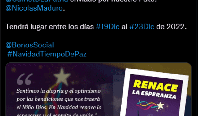 La entrega del Bono Navideño 2022 se realizará hasta el viernes 23 de diciembre. Foto: Twitter (BonoSocial)