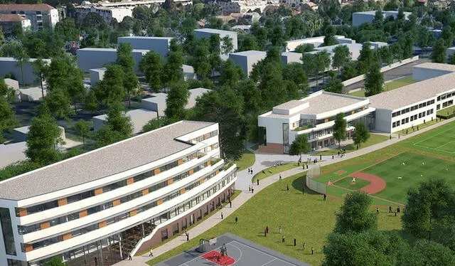 Vista aérea de la prestigiosa escuela donde estudian los hijos de Lionel Messi. Foto: American School of Paris