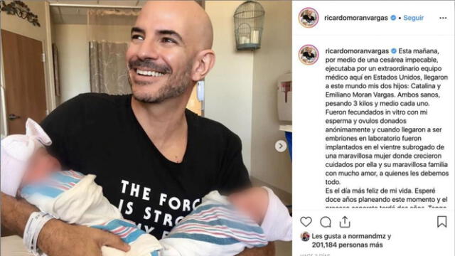  Ricardo Morán dio a conocer en su cuenta de Instagram que se convirtió en padre de dos mellizos. Foto: Instagram/ Ricardo Morán.   